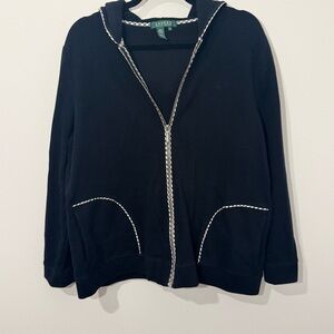 Lauren Ralph Lauren Women’s Black Zip Up Hoodie Size 1X Full Zip Sweatshirt